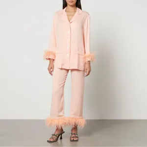 Sleeper Party Feather-Trimmed Crepe de Chine Pyjama Set - L