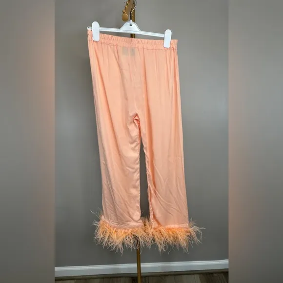 Sleeper Party Feather-Trimmed Crepe de Chine Pyjama Set - L