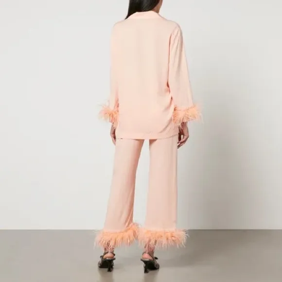 Sleeper Party Feather-Trimmed Crepe de Chine Pyjama Set - L