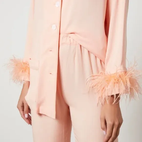 Sleeper Party Feather-Trimmed Crepe de Chine Pyjama Set - L