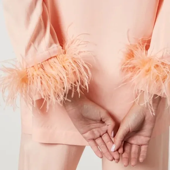 Sleeper Party Feather-Trimmed Crepe de Chine Pyjama Set - L