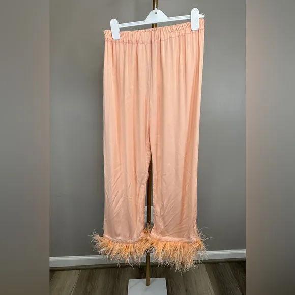 Sleeper Party Feather-Trimmed Crepe de Chine Pyjama Set - L