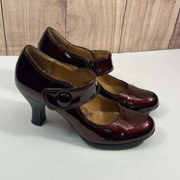 Sofft Fiorenza Mary Jane ChiantiPatent Leather Pump Heels‎ Burgundy Sz 6 M Shiny