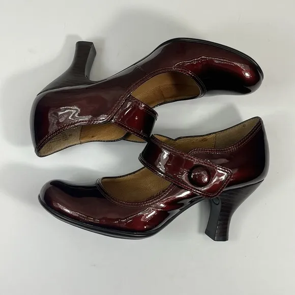 Sofft Fiorenza Mary Jane ChiantiPatent Leather Pump Heels‎ Burgundy Sz 6 M Shiny