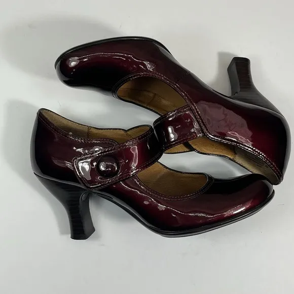 Sofft Fiorenza Mary Jane ChiantiPatent Leather Pump Heels‎ Burgundy Sz 6 M Shiny