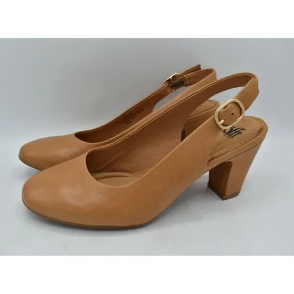 Sofft Womens Size 9.5 Lilly Slingback Heeled Caramel Leather Shoes