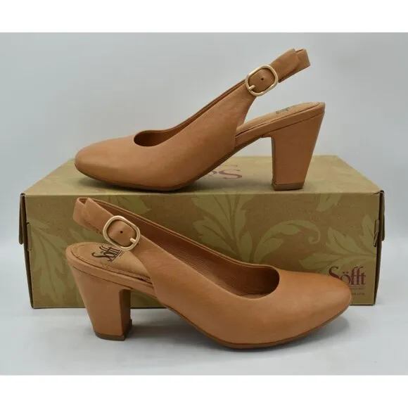 Sofft Womens Size 9.5 Lilly Slingback Heeled Caramel Leather Shoes