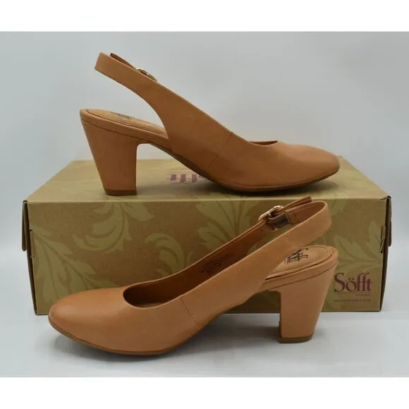 Sofft Womens Size 9.5 Lilly Slingback Heeled Caramel Leather Shoes