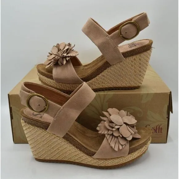 Sofft Womens Size 9 Cali Rose Taupe Suede Wedge Sandals Shoes
