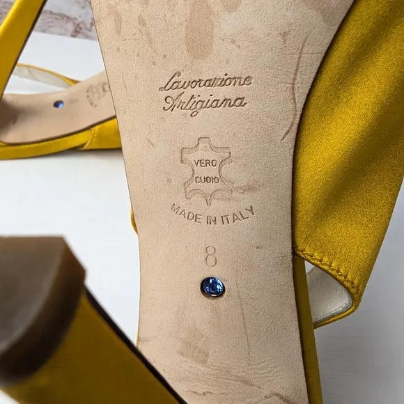 Something Bleu Bridal Yellow Satin Heels with Decorative Bow