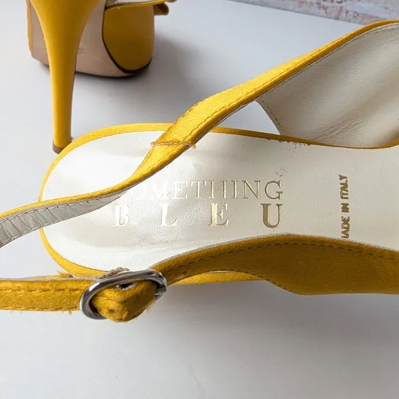 Something Bleu Bridal Yellow Satin Heels with Decorative Bow