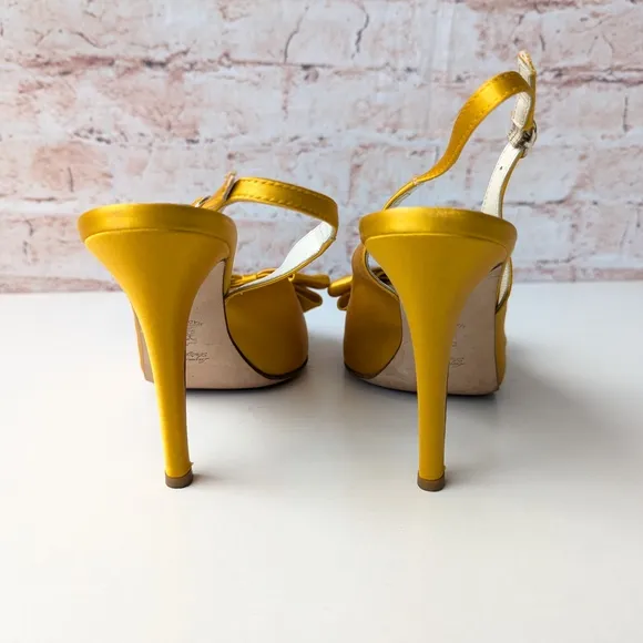 Something Bleu Bridal Yellow Satin Heels with Decorative Bow
