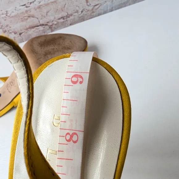 Something Bleu Bridal Yellow Satin Heels with Decorative Bow