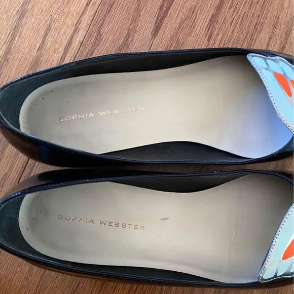 Sophia Webster Black Leather Butterfly Flats shoes 37.5