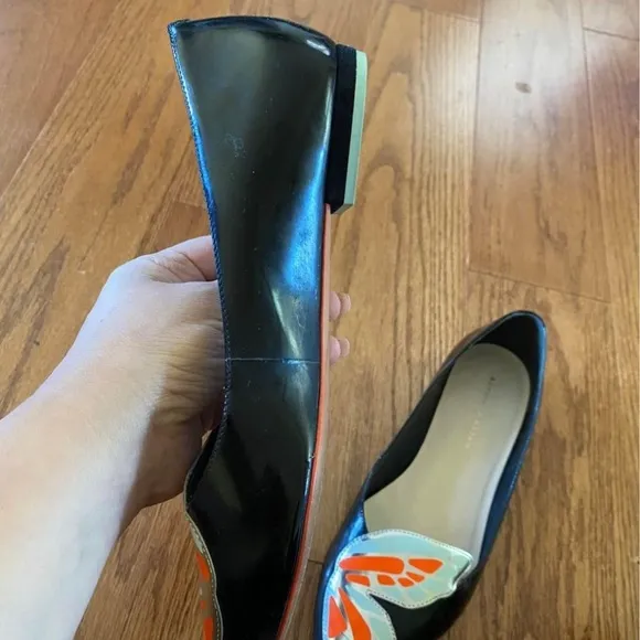 Sophia Webster Black Leather Butterfly Flats shoes 37.5