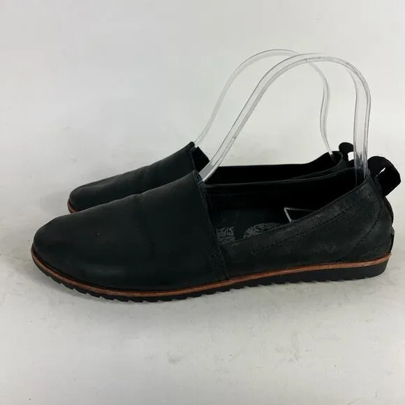 Sorel Ella Flats Women's 7.5 Black Leather Slip On Round Toe Casual Loafer