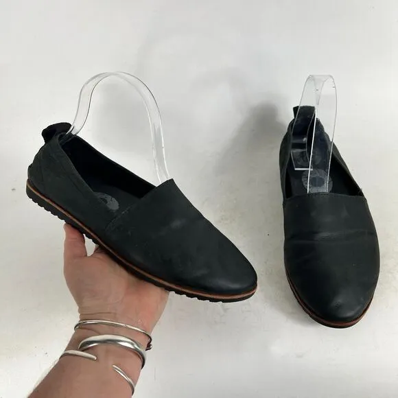 Sorel Ella Flats Women's 7.5 Black Leather Slip On Round Toe Casual Loafer