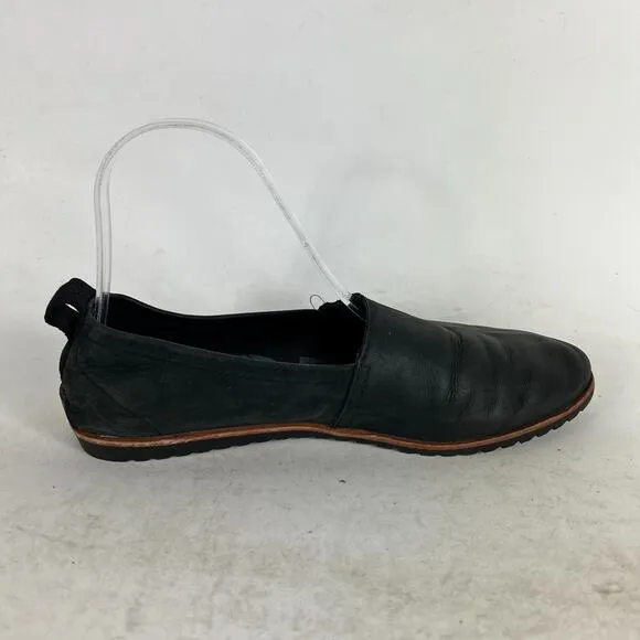 Sorel Ella Flats Women's 7.5 Black Leather Slip On Round Toe Casual Loafer