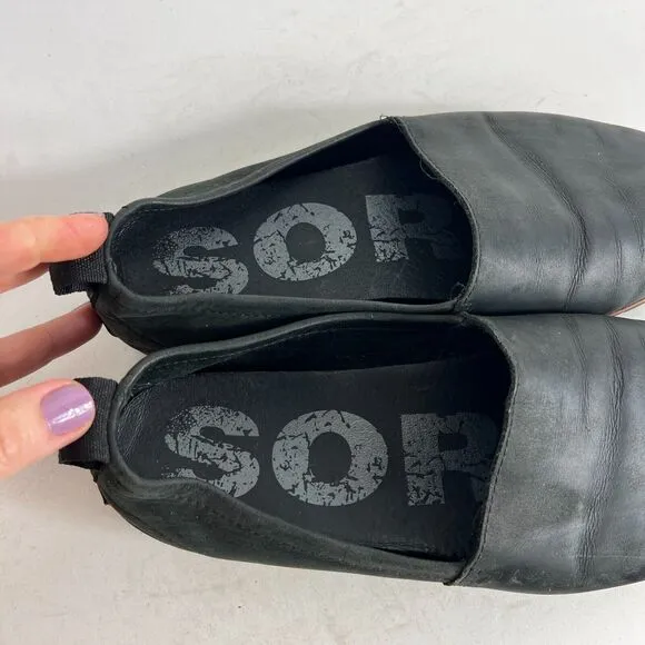 Sorel Ella Flats Women's 7.5 Black Leather Slip On Round Toe Casual Loafer