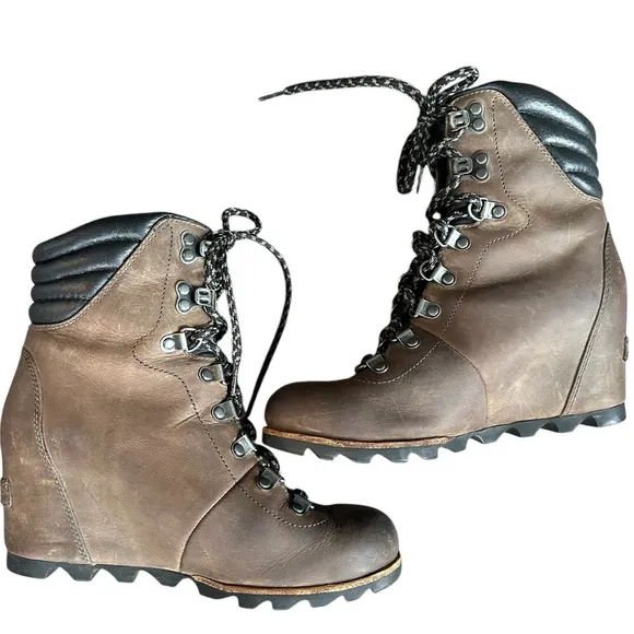 SOREL Women's Conquest Wedge Leather Ankle Boots Waterproof Outdoor Hiking 7