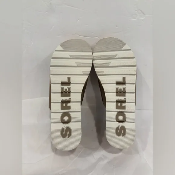 Sorel Womens Size 8 Taupe Sea Salt Cameron Wedge Platform Mules Sandals
