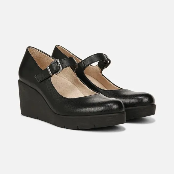 SOUL Naturalizer Black Wedge Mary Jane Shoes WIDE WIDTH