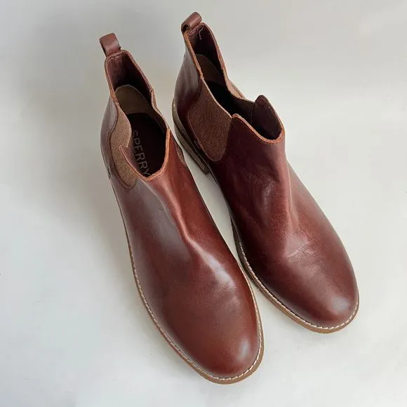 Sperry Bootie Women Size 9.5M Brown Leather Chelsea Pull-on Shoes