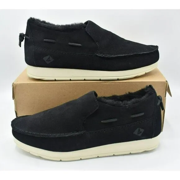 Sperry Men Size 12 Moc Sider Black Suede Lined Slip on Boots Shoes STS23724