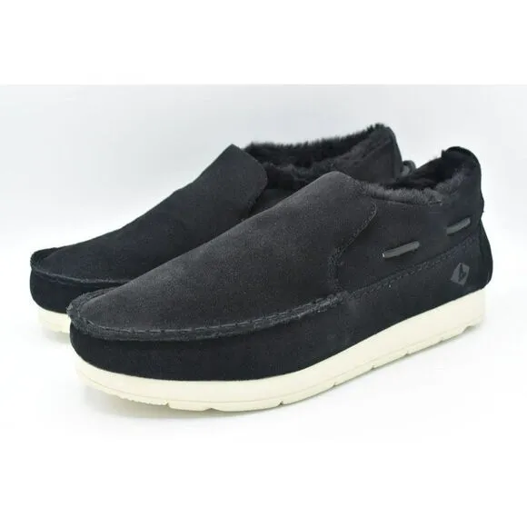 Sperry Men Size 12 Moc Sider Black Suede Lined Slip on Boots Shoes STS23724
