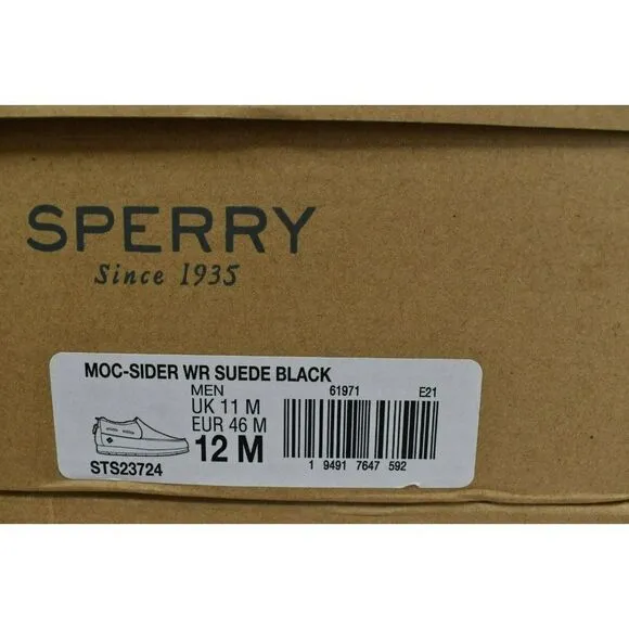 Sperry Men Size 12 Moc Sider Black Suede Lined Slip on Boots Shoes STS23724