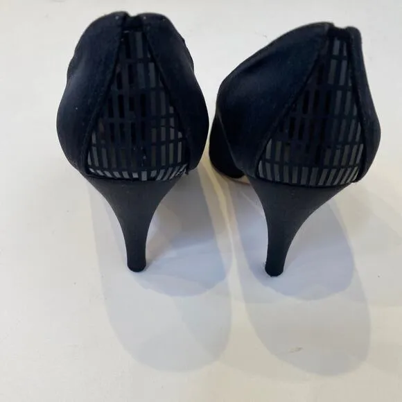 St. John Black Satin Pumps w/ Pailette Toe &amp; Heel Detail Italy Sz 7B