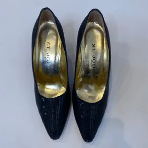 St. John Black Satin Pumps w/ Pailette Toe &amp; Heel Detail Italy Sz 7B