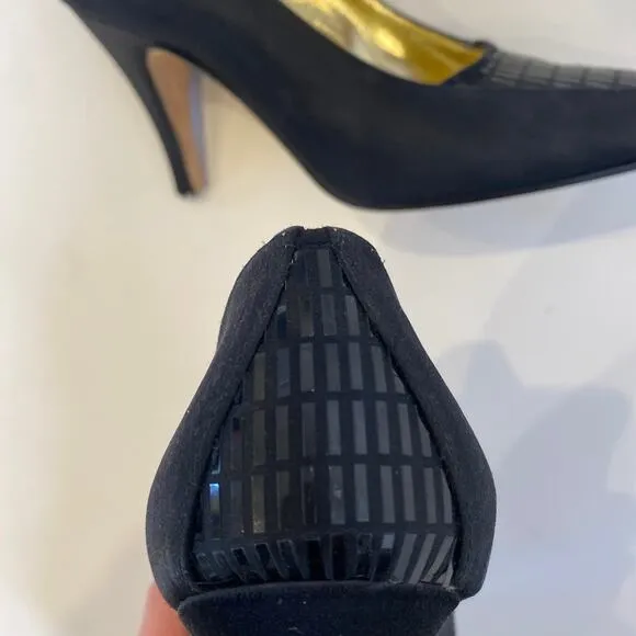 St. John Black Satin Pumps w/ Pailette Toe &amp; Heel Detail Italy Sz 7B