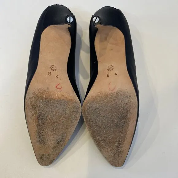 St. John Black Satin Pumps w/ Pailette Toe &amp; Heel Detail Italy Sz 7B