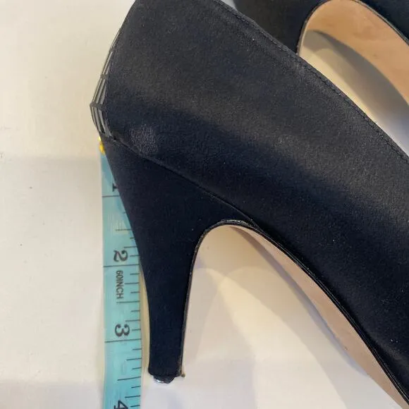 St. John Black Satin Pumps w/ Pailette Toe &amp; Heel Detail Italy Sz 7B