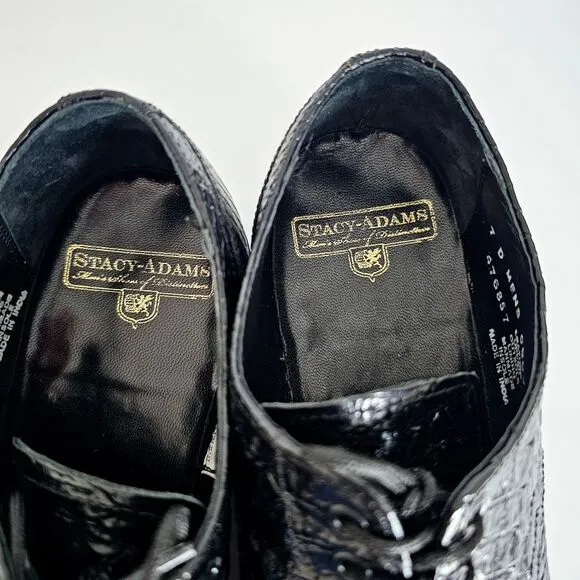 Stacy Adams Black Patent Croc Embossed‎ Leather Oxford Dress Shoes Sz 7D~SH229.2