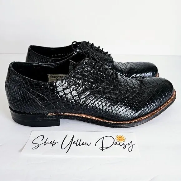 Stacy Adams Black Patent Croc Embossed‎ Leather Oxford Dress Shoes Sz 7D~SH229.2