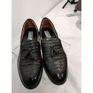Stanley Blacker Men Italian made Leather woven tassel slip ons Black Size (9M...