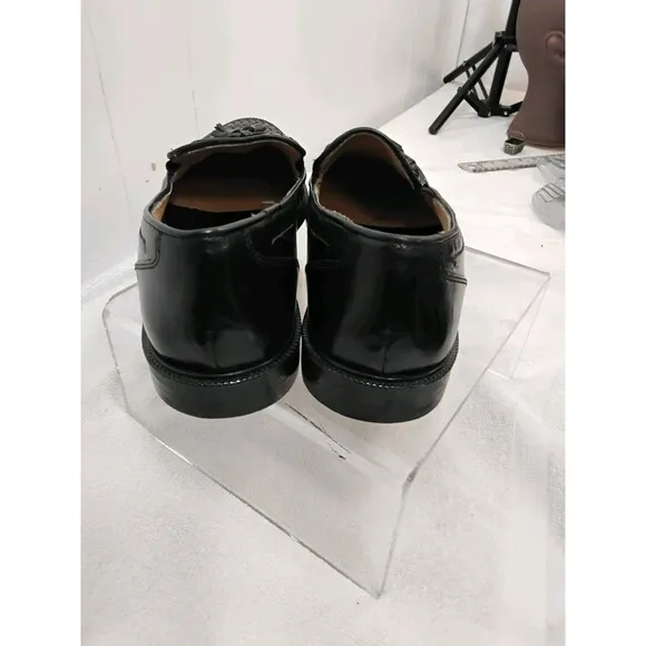 Stanley Blacker Men Italian made Leather woven tassel slip ons Black Size (9M...