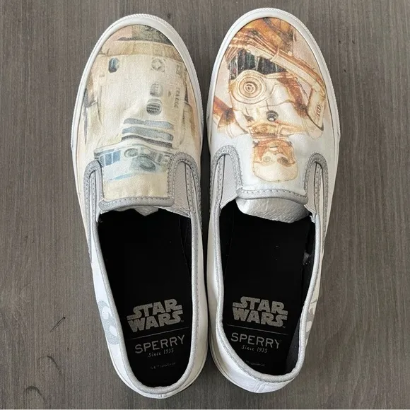 STAR WARS Sperry Shoes C3PO R2D2 Droid Cloud Slip On Shoes Men Size 9