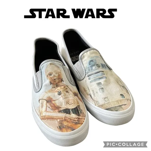 STAR WARS Sperry Shoes C3PO R2D2 Droid Cloud Slip On Shoes Men Size 9