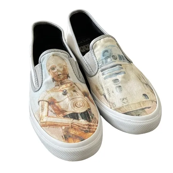 STAR WARS Sperry Shoes C3PO R2D2 Droid Cloud Slip On Shoes Men Size 9