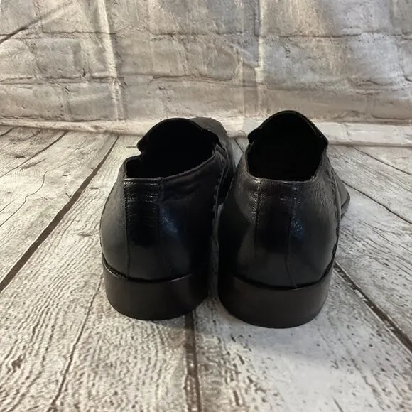 Stefano Castelli Mens Sz EU 46 US 13 Black Leather Wing Tip Slip-On Dress Shoes