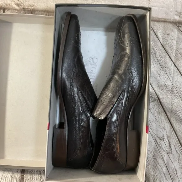 Stefano Castelli Mens Sz EU 46 US 13 Black Leather Wing Tip Slip-On Dress Shoes