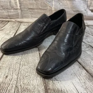 Stefano Castelli Mens Sz EU 46 US 13 Black Leather Wing Tip Slip-On Dress Shoes