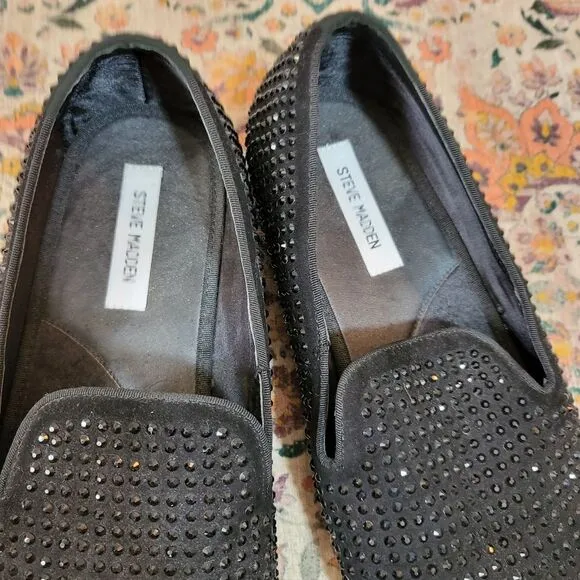 STEVE MADDEN Cavia Black Shoe | Rhinestone Studded | Slip On | size 13