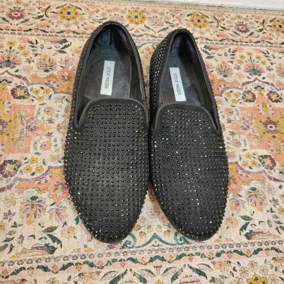 STEVE MADDEN Cavia Black Shoe | Rhinestone Studded | Slip On | size 13