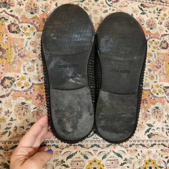 STEVE MADDEN Cavia Black Shoe | Rhinestone Studded | Slip On | size 13