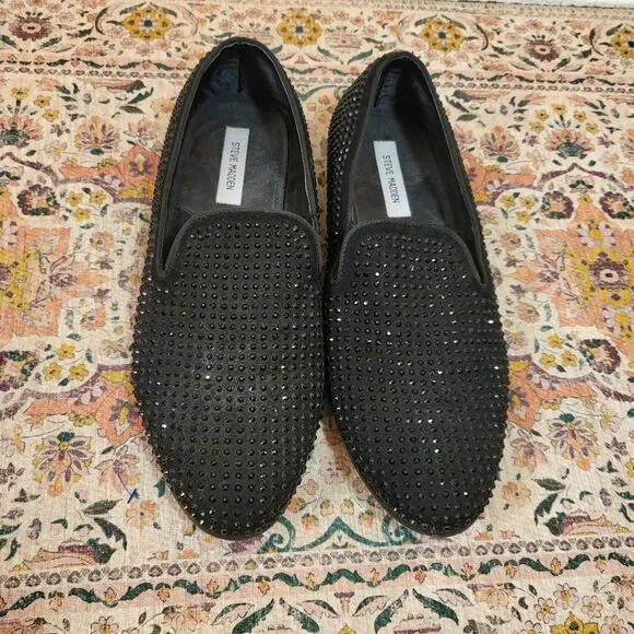 STEVE MADDEN Cavia Black Shoe | Rhinestone Studded | Slip On | size 13