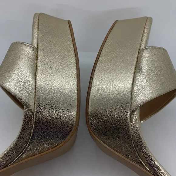 Steve Madden Leather Lashed Heels Gold 11 Ankle Strap Dressy Platform Sandals